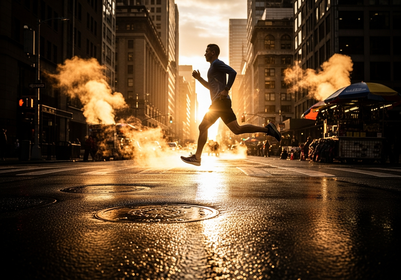 Dawn urban running scene